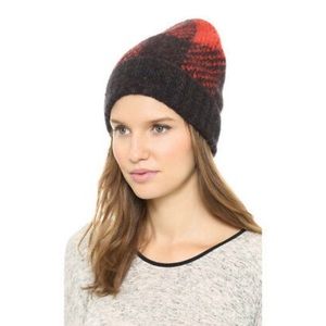 Rag & Bone Red & Black Plaid Mohair Cammie Beanie